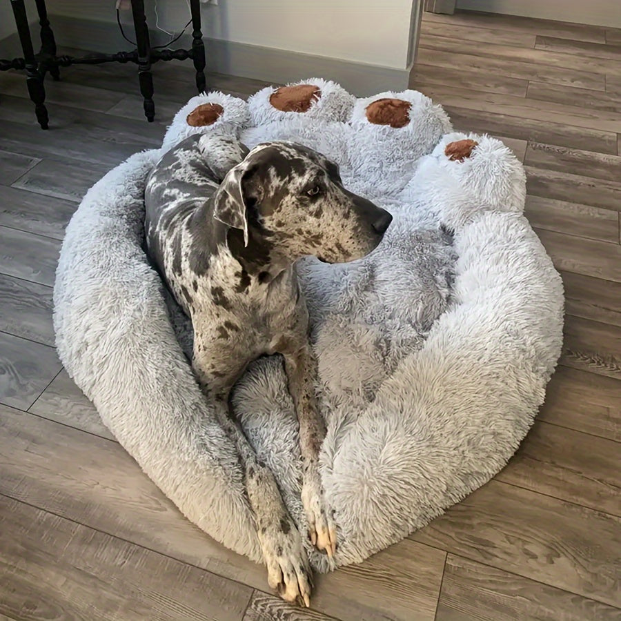 Large Gray Plush Polyester Cozy Round Pet Bed - Soft Pillow, Non-Slip Bottom, Dog & Cat Cushion for All Sizes