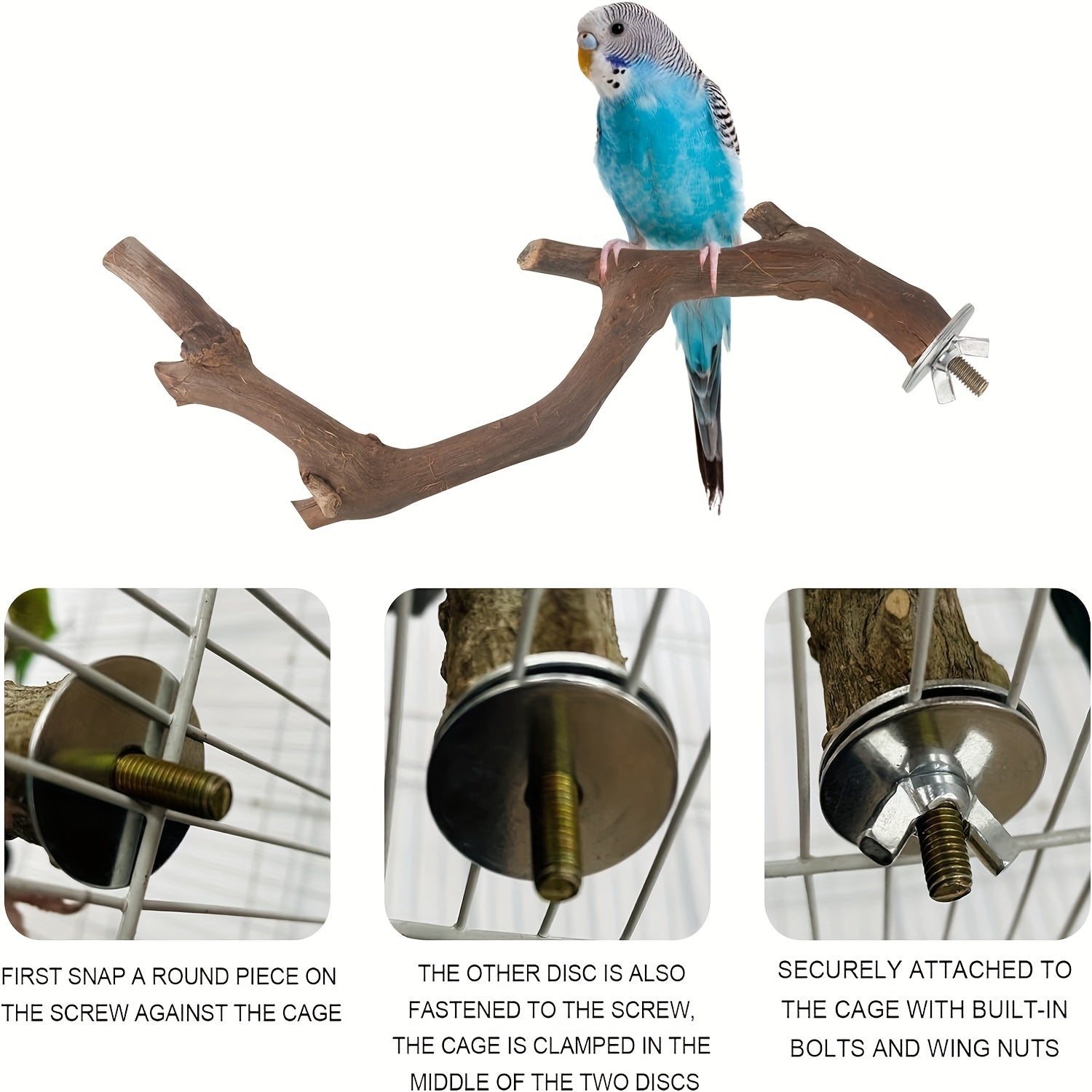 5pcs Natural Wood Bird Perch Set, Durable Grape Wood and Cassia Bark for Parakeets, Sun Conures, Lovebirds, and Small to Medium Species, Bite-Resistant Bird Cage Accessories