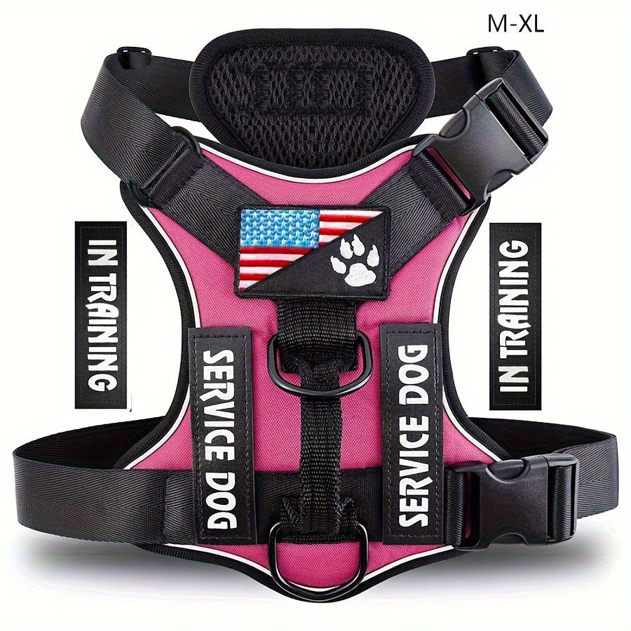 5-PCS Reflective Service Dog Harness Vest - Adjustable Soft Oxford Pet Harness with Inner Layer Mesh, Easy Control, Breathable, Comfortable, Durable for Small, Medium, Large Dogs with Random Buckle
