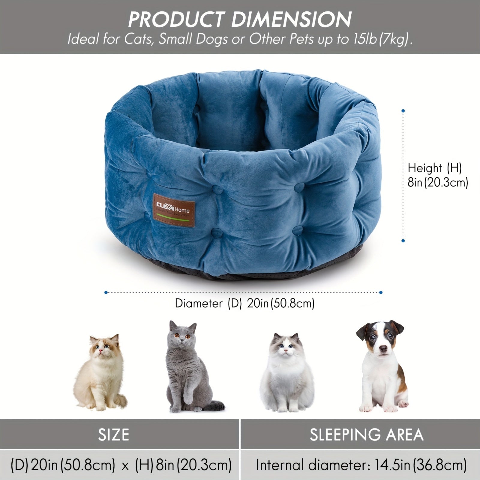 ClevaHome Deep Nest Cat Bed for Small Pets up to 15lbs - Round Cat Beds for Indoor Cats, Luxurious Velvet Feel, Extra High Sides, Machine Washable Comfort Pet Bed with Non-Slip Bottom