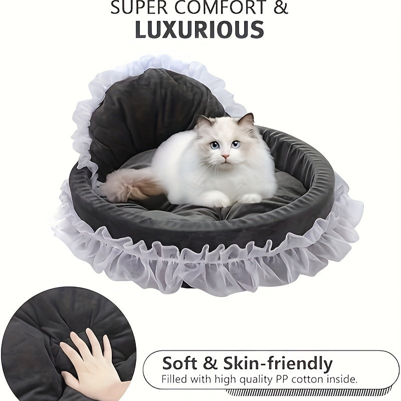 A Versatile Warm Pet Bed Suitable for All Seasons, Designed for Cats And Dogs. It Features a Washable, Soft Plush Material, Resembling a Princess Sofa, Perfect for Cuddling. This Cozy Cave Bed Is Ideal for Small Kittens And P