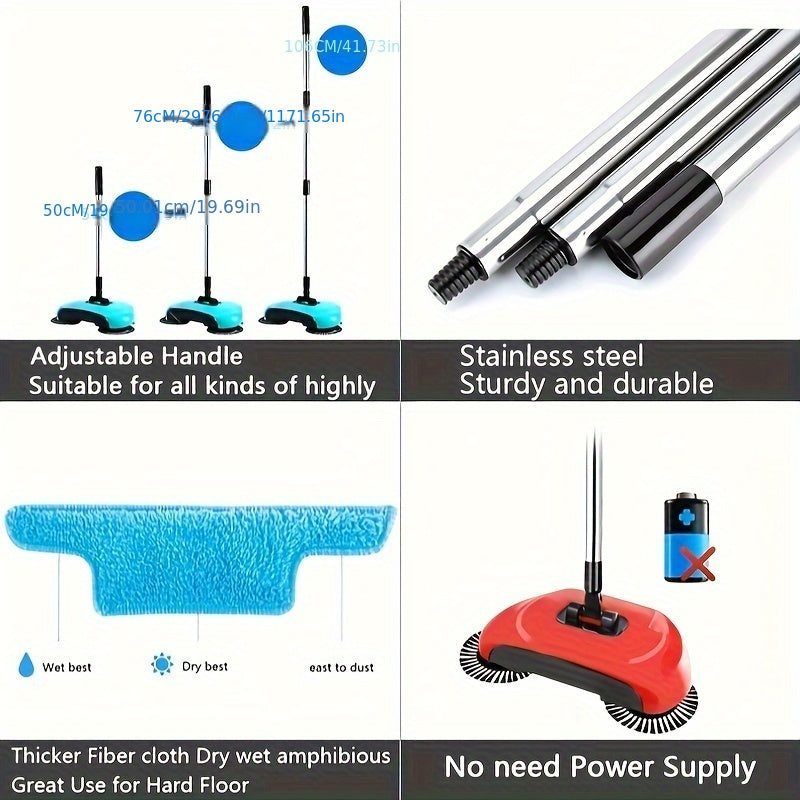 1set, 3 In 1 Multifunctional Hand Push Sweeper, Vacuum Cleaner, Hand Push Sweeping And Moping Machine, To Remove Garbage, Pet Hair And Dust, Dry And Wet Use, Suitable For Hardwood Ceramic Tiles, With 1/2/5/10 Cloth, Cleaning