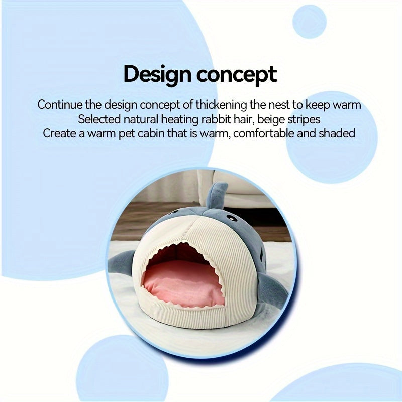1pc, Shark-Shaped Pet Bed For Cats & Small Dogs, Cozy Cave With Non-Slip Bottom And Washable Cushion, Cute & Warm Indoor Nest