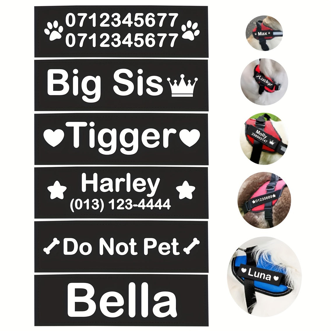 2 PCS/lot Personalized Dog Name ID Tag Pet Harness Custom Labels Removed Stickers ID Dog Chest Strap Vest Collar Patches