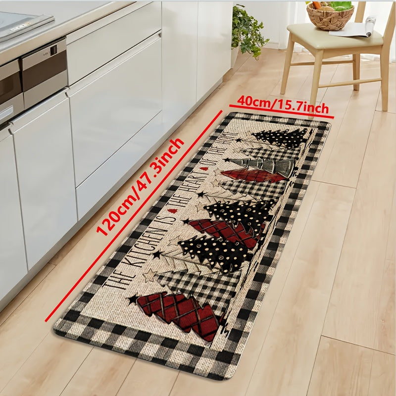 Vintage Puffy Christmas Tree Pattern Mat - Homeowners, Housewives, Pet owners, Busy individuals - Holidays, Operation Instruction, Fabric, Christmas - Suitable for Kitchen, Living Room, Bathroom