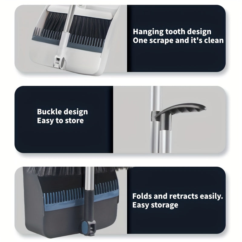 2pcs Set Of Brand New 3-in-1 Rotatable And Foldable Magnetic Suction Broom Dustpan Sweeping Set, Enlarged And Thickened Household Broom, Living Room, Bedroom Pet Hair Cleaning Broom, Non Stick Soft Hair Blue/orange/white Broo