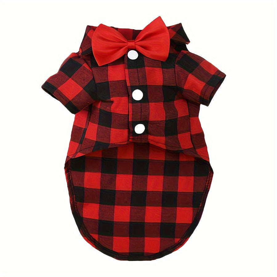 Chic Plaid Dog Shirt - Polyester Pet Apparel for Small to Medium Breeds, Ideal for Weddings & Special Occasions, Cute Dog Clothes