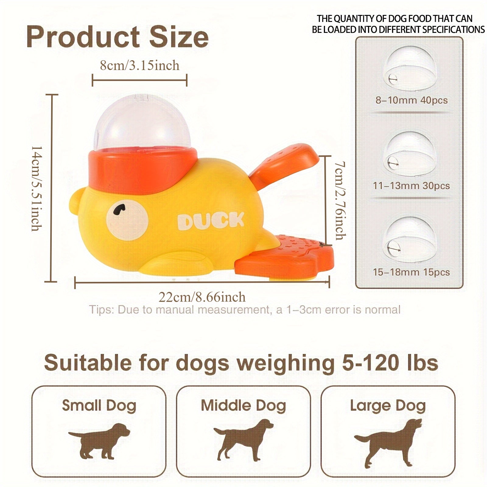 Durable Plastic Yellow Duck Interactive Dog Toy & Automatic Feeder - No Batteries Needed, Push & Pull Pet Feeder with Treat Dispenser for Mental Stimulation & Healthy Eating - Suitable for Small, Medium & Large Dogs, Pet Feed