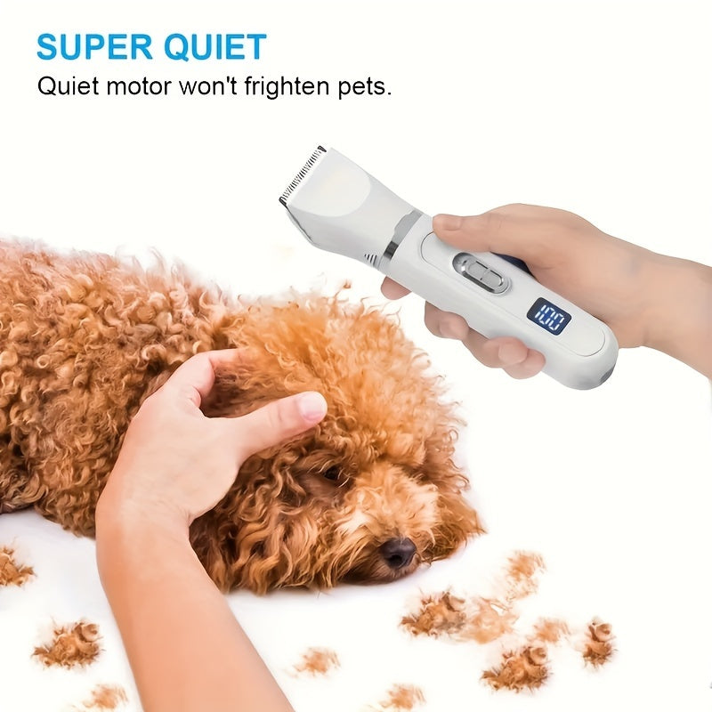 Rechargeable Pet Grooming Clipper Kit, Electric Dog Hair Trimmer with Multiple Attachments and Cleaning Brush