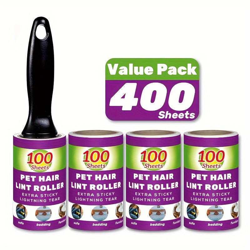Value Pack of 200/400/800 Sheets of Pet Hair Removal Rollers, Featuring Refillable Sticky Rollers That Are Easy to Tear. Ideal for Removing Stubborn Pet Hair, These Portable Lint Rollers Are Suitable for Furniture, Carpets, C