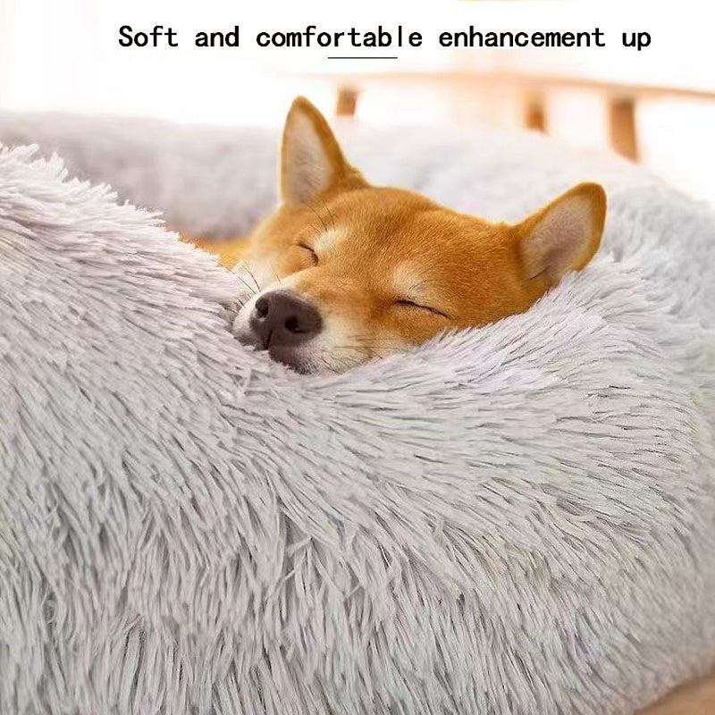 Plush Pet Bed, Donut Dog Bed Round Cat Cushion Bed, Warm Pet Bed For Indoor Dogs & Cats, Soft Comfortable Dog Cushion Bed
