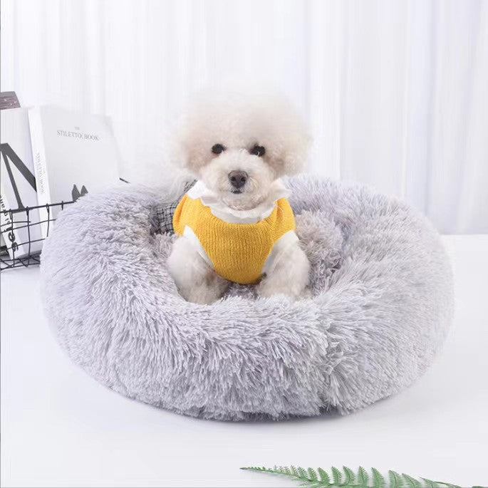 Plush Pet Bed, Donut Dog Bed Round Cat Cushion Bed, Warm Pet Bed For Indoor Dogs & Cats, Soft Comfortable Dog Cushion Bed