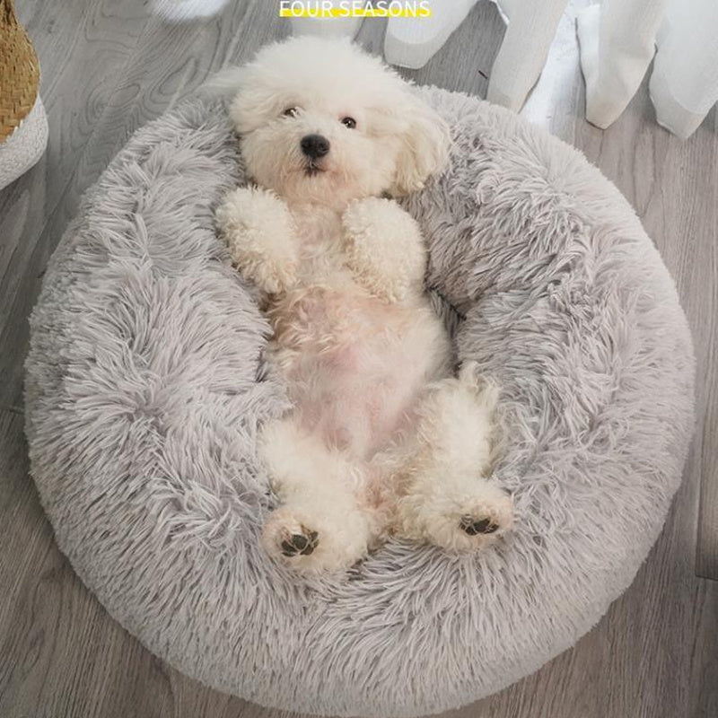 Plush Pet Bed, Donut Dog Bed Round Cat Cushion Bed, Warm Pet Bed For Indoor Dogs & Cats, Soft Comfortable Dog Cushion Bed