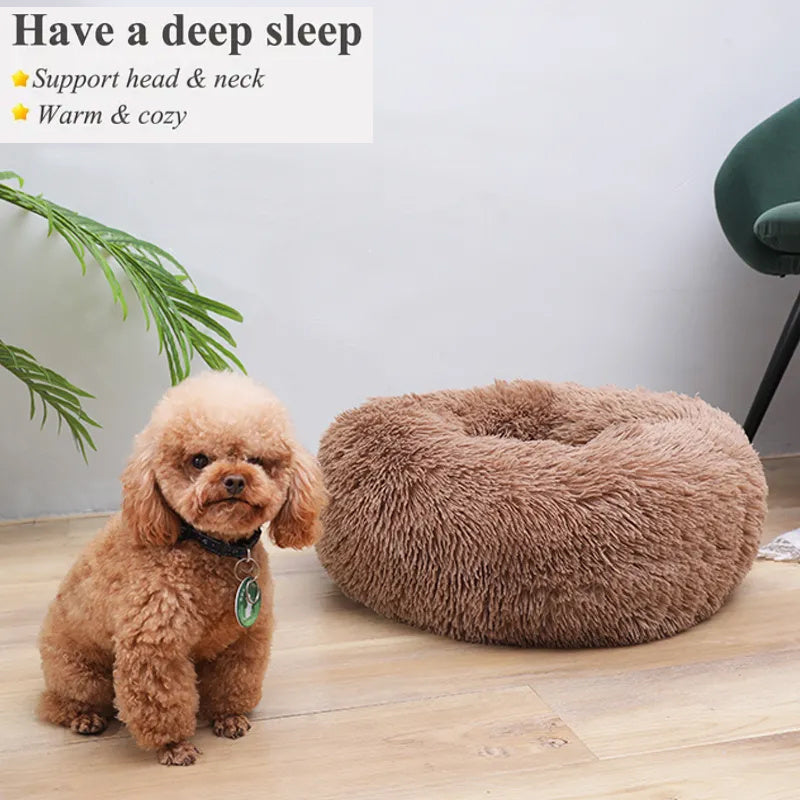 Plush Pet Bed, Donut Dog Bed Round Cat Cushion Bed, Warm Pet Bed For Indoor Dogs & Cats, Soft Comfortable Dog Cushion Bed