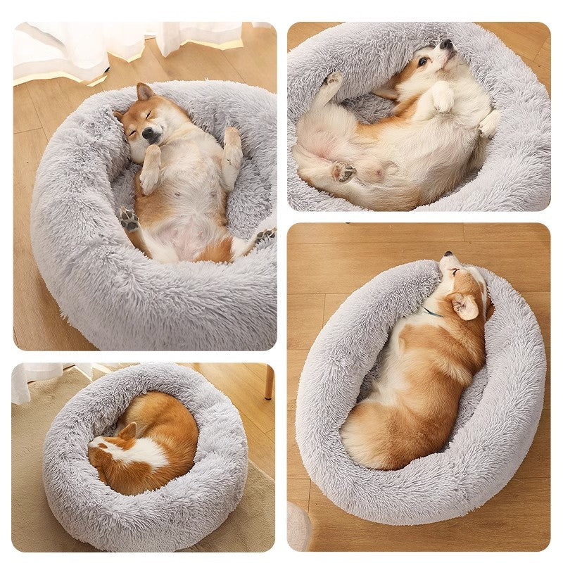 Plush Pet Bed, Donut Dog Bed Round Cat Cushion Bed, Warm Pet Bed For Indoor Dogs & Cats, Soft Comfortable Dog Cushion Bed