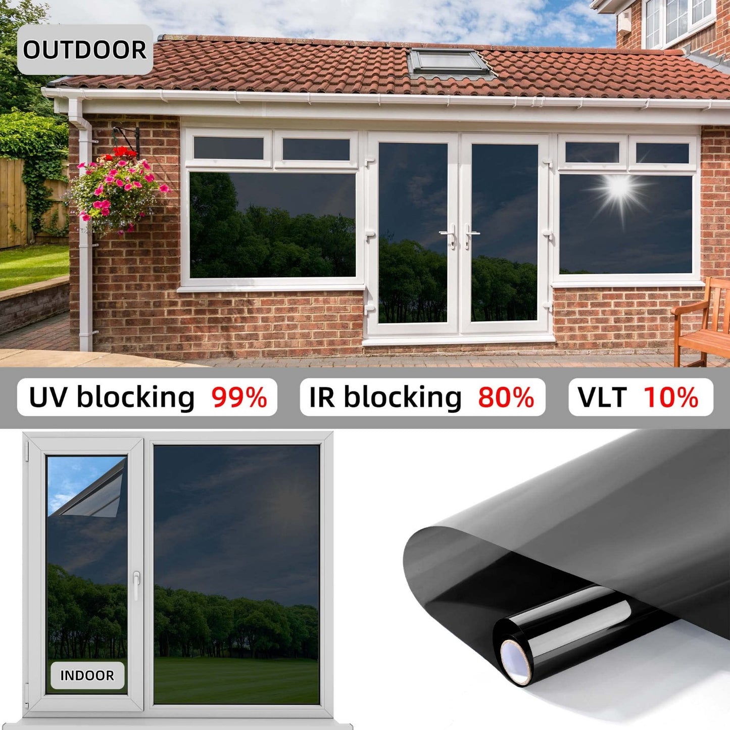 Premium Contemporary 3pcs Set One-Way Window Privacy Film - 1mil Thickness, Heat Control, 99% UV Blocking, PET Material - Privacy Protection, with Free Installation Tools, for Home Office, Window Tint