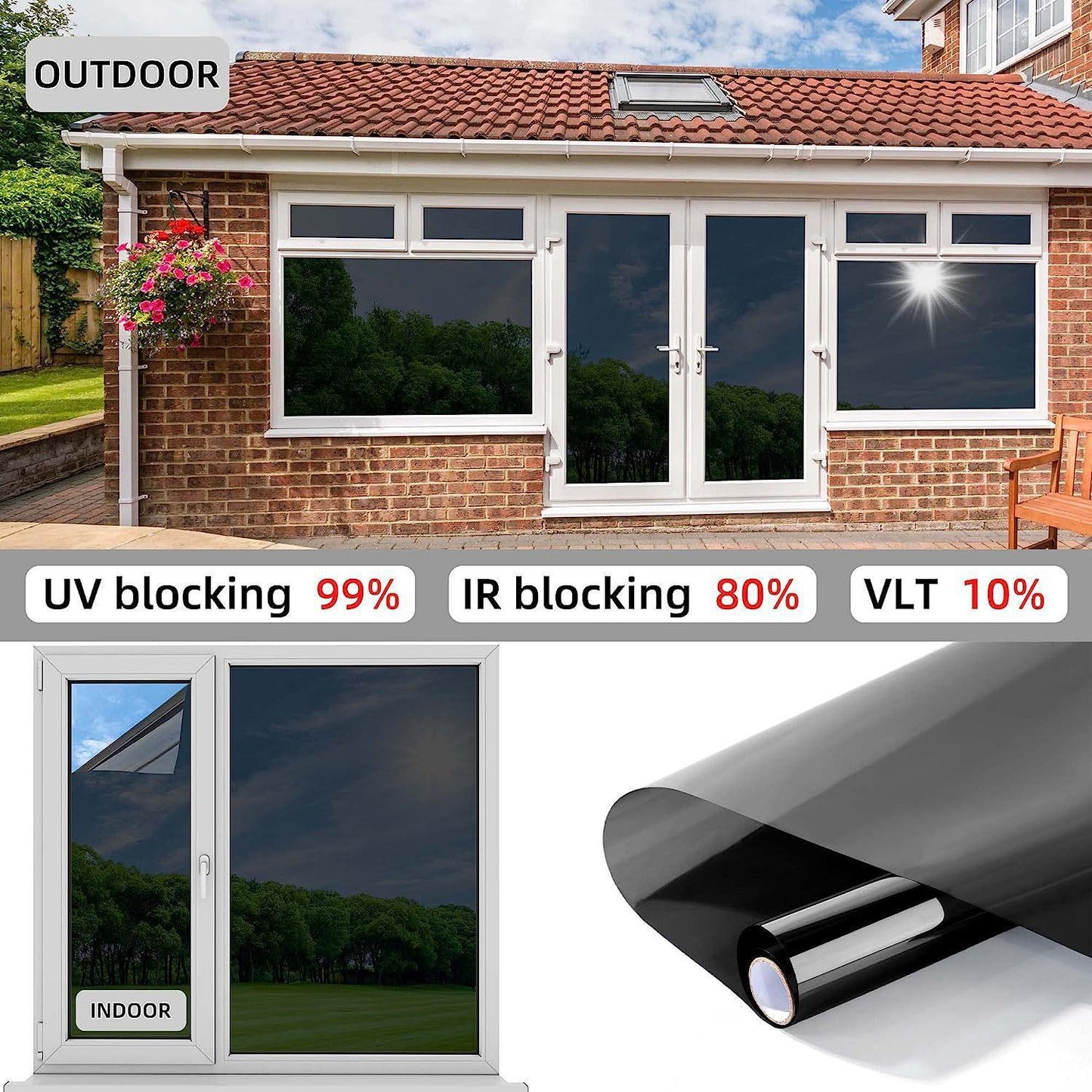 Premium Contemporary 3pcs Set One-Way Window Privacy Film - 1mil Thickness, Heat Control, 99% UV Blocking, PET Material - Privacy Protection, with Free Installation Tools, for Home Office, Window Tint