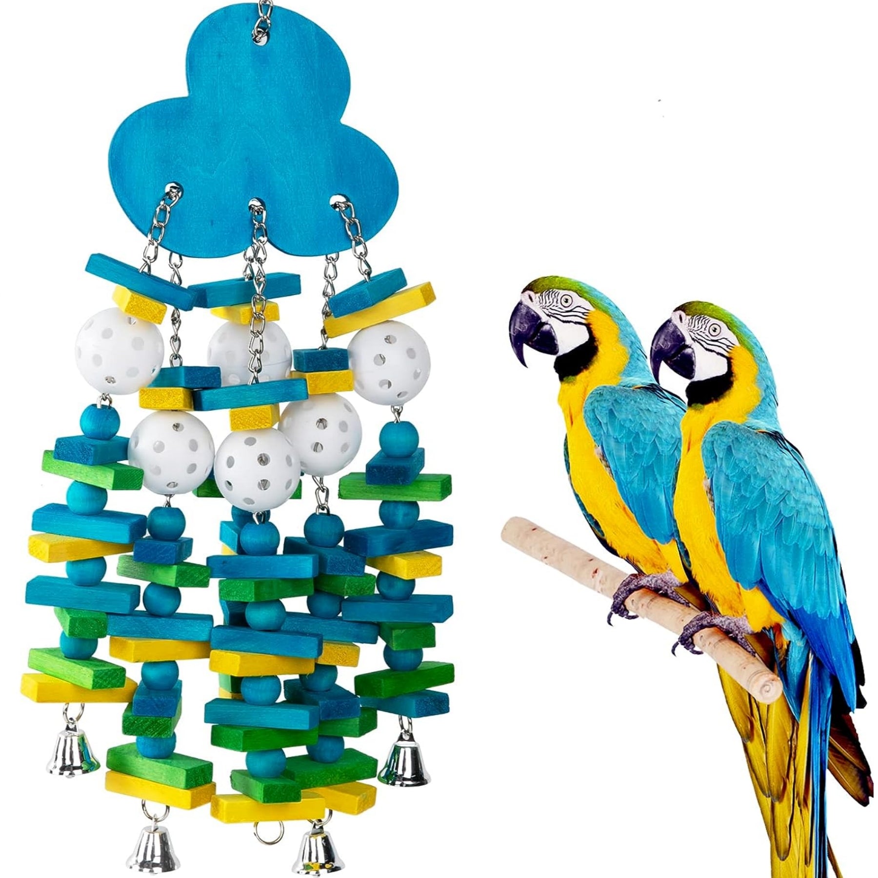 Colorful Wooden Block Beads Parrot Bird Toy, Random Color Blueberry Shape Chew Toy With Bell And String