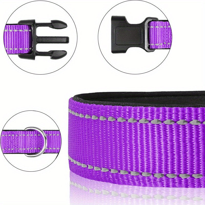 Personalized reflective nylon dog collar, custom reflective dog collar engraved with name tag, pet collar, leash