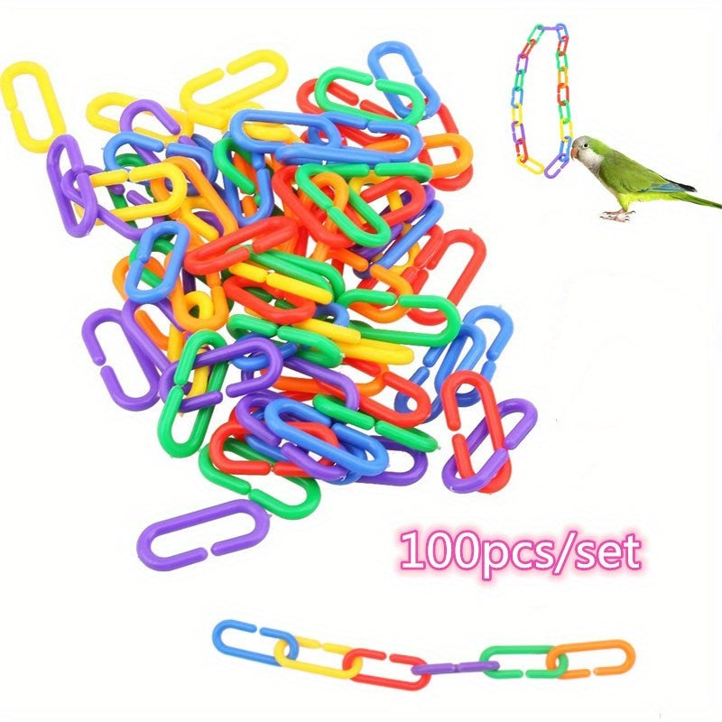 100pcs Colorful Parrot Chew Toys - Durable Plastic C-Shaped Chains, Safe & Entertaining for Birds, 0.59*1.37in Size, Perfect for Parrots, Bird Toys