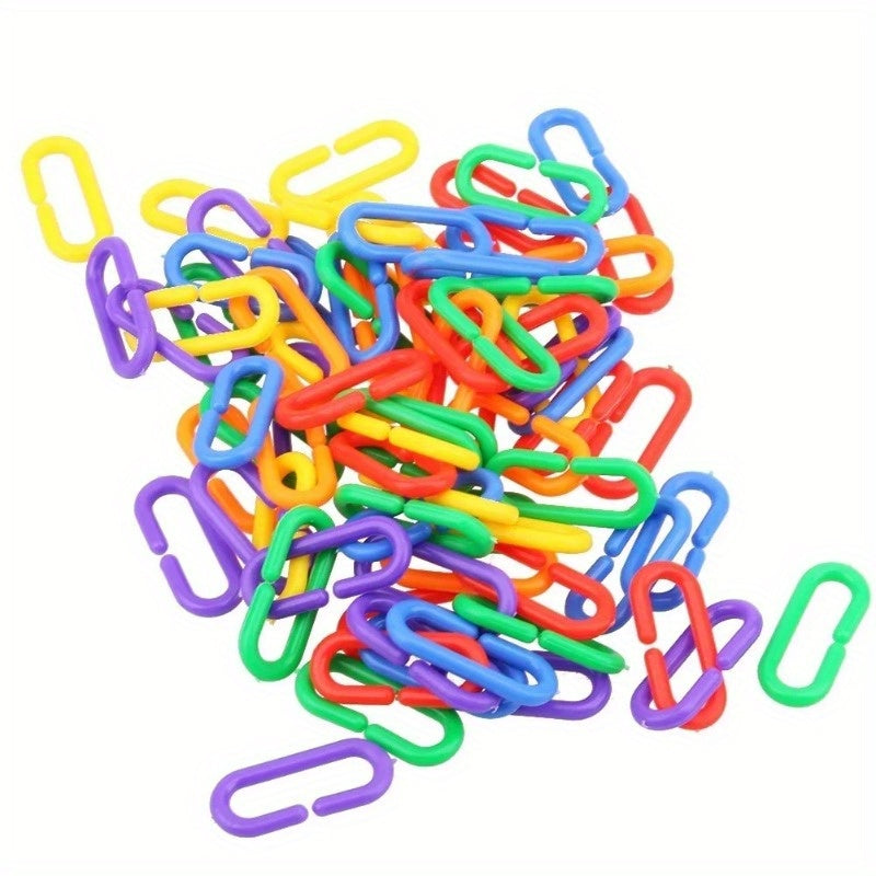 100pcs Colorful Parrot Chew Toys - Durable Plastic C-Shaped Chains, Safe & Entertaining for Birds, 0.59*1.37in Size, Perfect for Parrots, Bird Toys