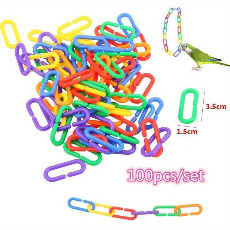 100pcs Colorful Parrot Chew Toys - Durable Plastic C-Shaped Chains, Safe & Entertaining for Birds, 0.59*1.37in Size, Perfect for Parrots, Bird Toys