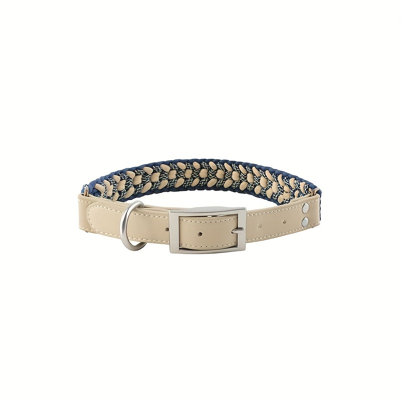 Handwoven Nylon Dog Collar with Adjustable Straps - Comfortable Wide Design, Durable & Easy to Wear, Pink & White Striped Pattern for Secure Fit, Pet Collar, Stylish Pet Accessory, Easyclean Material