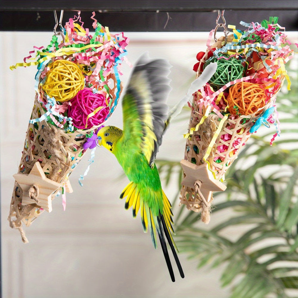 1pc Bird Toy, Assorted Color, Parrot Chewing Toy, Rattan Ball Gnawing Toy, Bird Cage Decoration