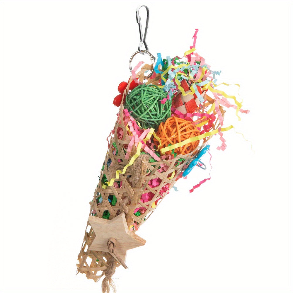 1pc Bird Toy, Assorted Color, Parrot Chewing Toy, Rattan Ball Gnawing Toy, Bird Cage Decoration