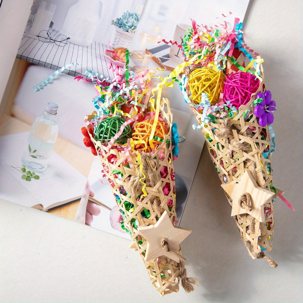 1pc Bird Toy, Assorted Color, Parrot Chewing Toy, Rattan Ball Gnawing Toy, Bird Cage Decoration