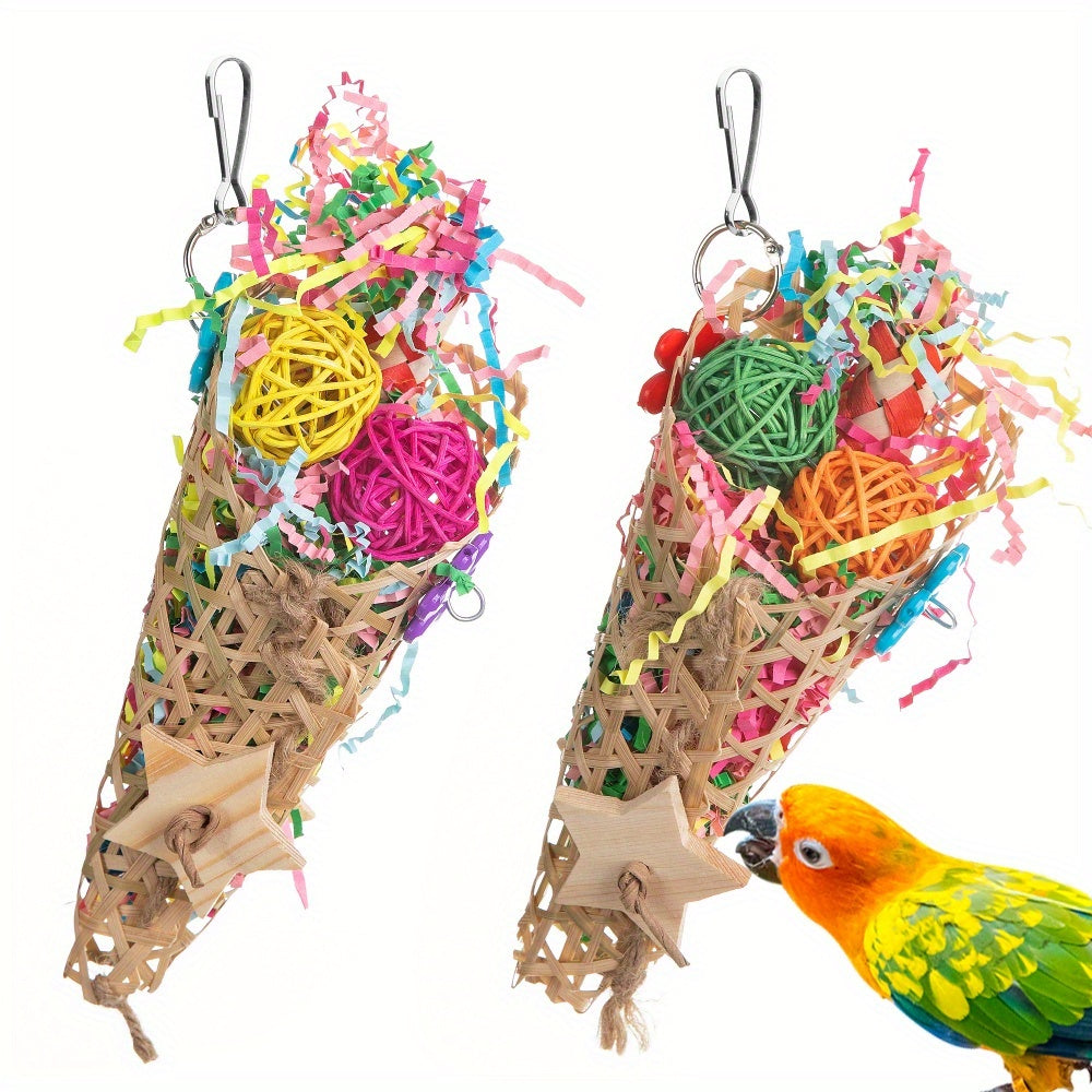 1pc Bird Toy, Assorted Color, Parrot Chewing Toy, Rattan Ball Gnawing Toy, Bird Cage Decoration