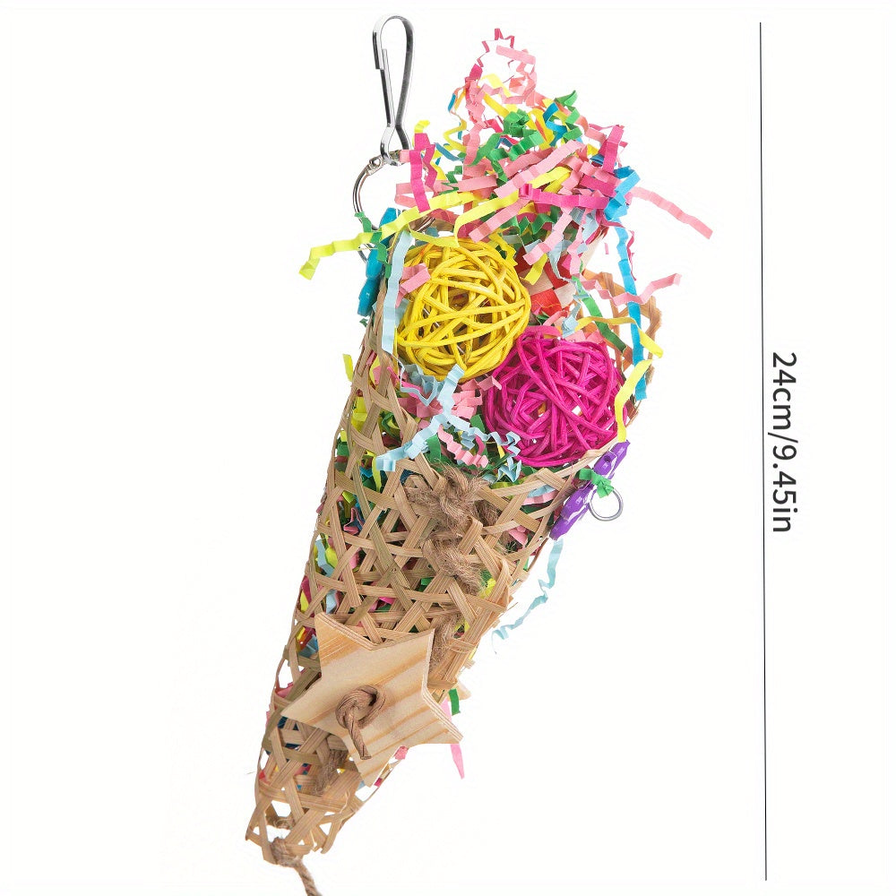 1pc Bird Toy, Assorted Color, Parrot Chewing Toy, Rattan Ball Gnawing Toy, Bird Cage Decoration