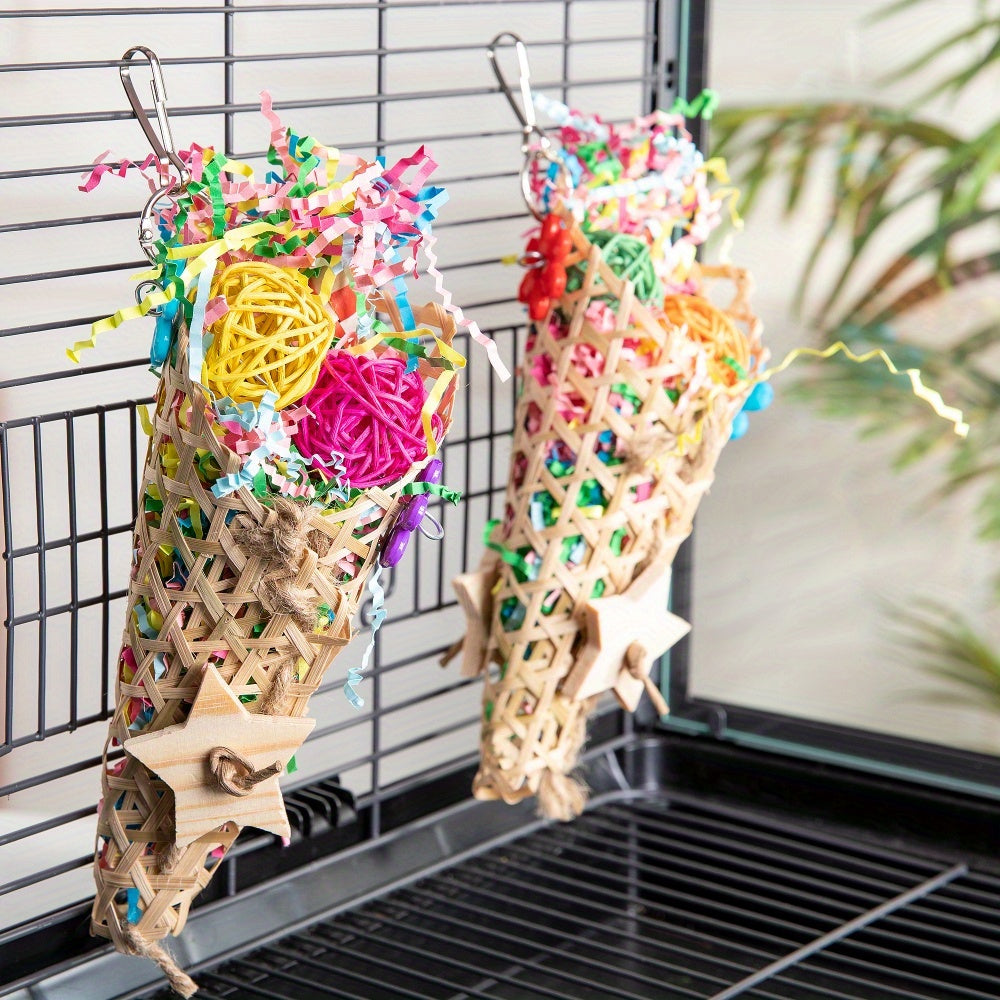 1pc Bird Toy, Assorted Color, Parrot Chewing Toy, Rattan Ball Gnawing Toy, Bird Cage Decoration