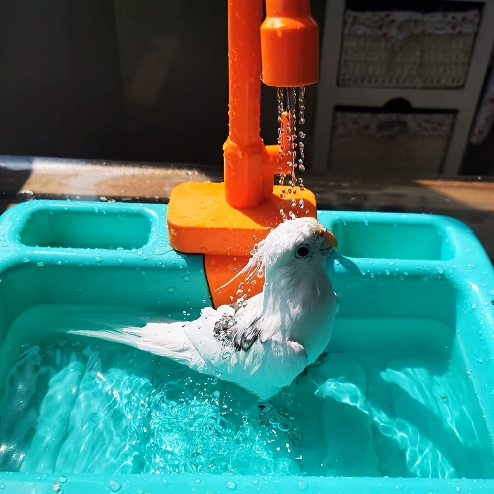 Automatic Parrot Bath Tub With Faucet, Easy Bird Shower Basin, Plastic Bird Feeder For Clean And Happy Birds