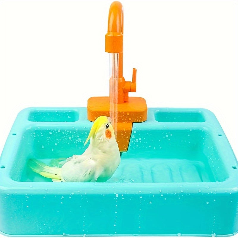 Automatic Parrot Bath Tub With Faucet, Easy Bird Shower Basin, Plastic Bird Feeder For Clean And Happy Birds