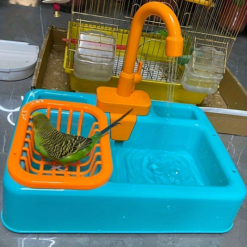 Automatic Parrot Bath Tub With Faucet, Easy Bird Shower Basin, Plastic Bird Feeder For Clean And Happy Birds
