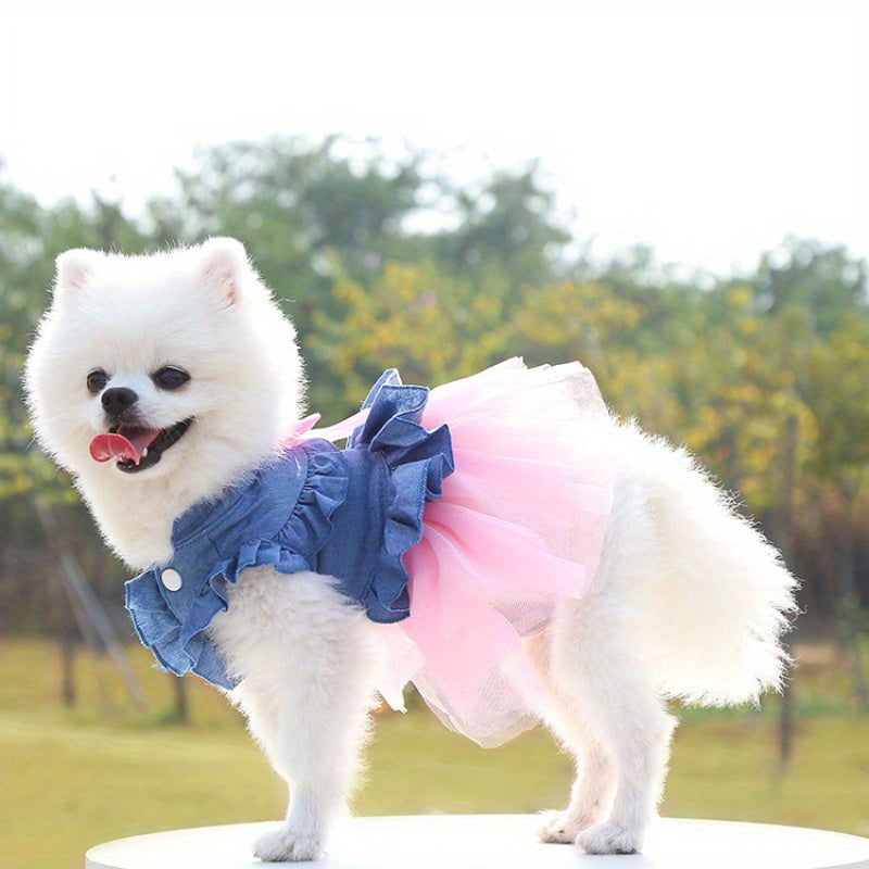Pet Denim Dress For Dogs, Spring And Summer Autumn Pet Apparel, Cute Tutu Skirt With Bow, Comfortable Fun Fashion For Puppy Outfits