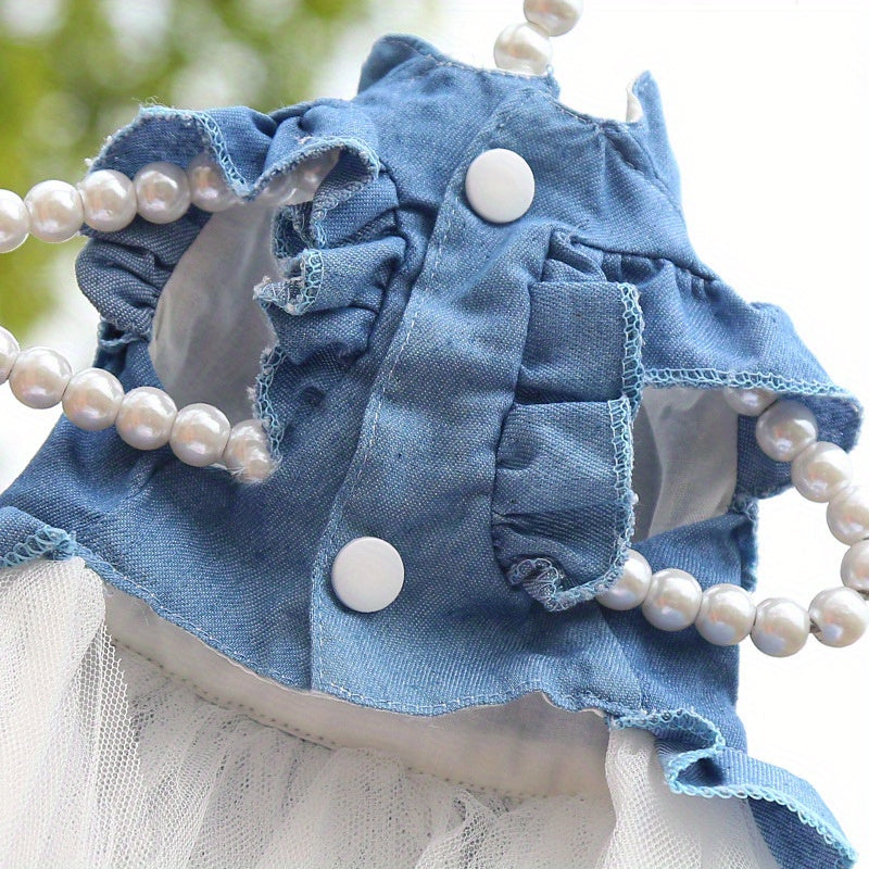 Pet Denim Dress For Dogs, Spring And Summer Autumn Pet Apparel, Cute Tutu Skirt With Bow, Comfortable Fun Fashion For Puppy Outfits