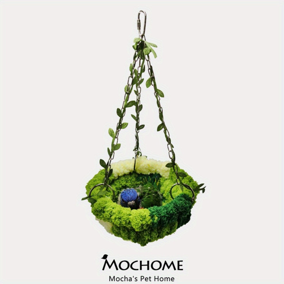 1pc Parrot Jungle Hammock Swing, Macaw Budgie Peony Play & Rest Bird Nest - Metal Toy Accessories For Aviary, Greenery Design With Soft Lining - For Small & Medium Birds - Suitable for Playtime & Rest - Perfect Gift for Bird