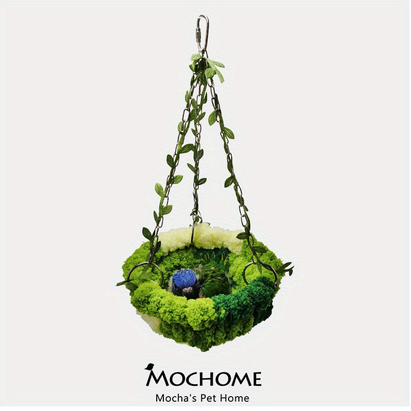 1pc Parrot Jungle Hammock Swing, Macaw Budgie Peony Play & Rest Bird Nest - Metal Toy Accessories For Aviary, Greenery Design With Soft Lining - For Small & Medium Birds - Suitable for Playtime & Rest - Perfect Gift for Bird