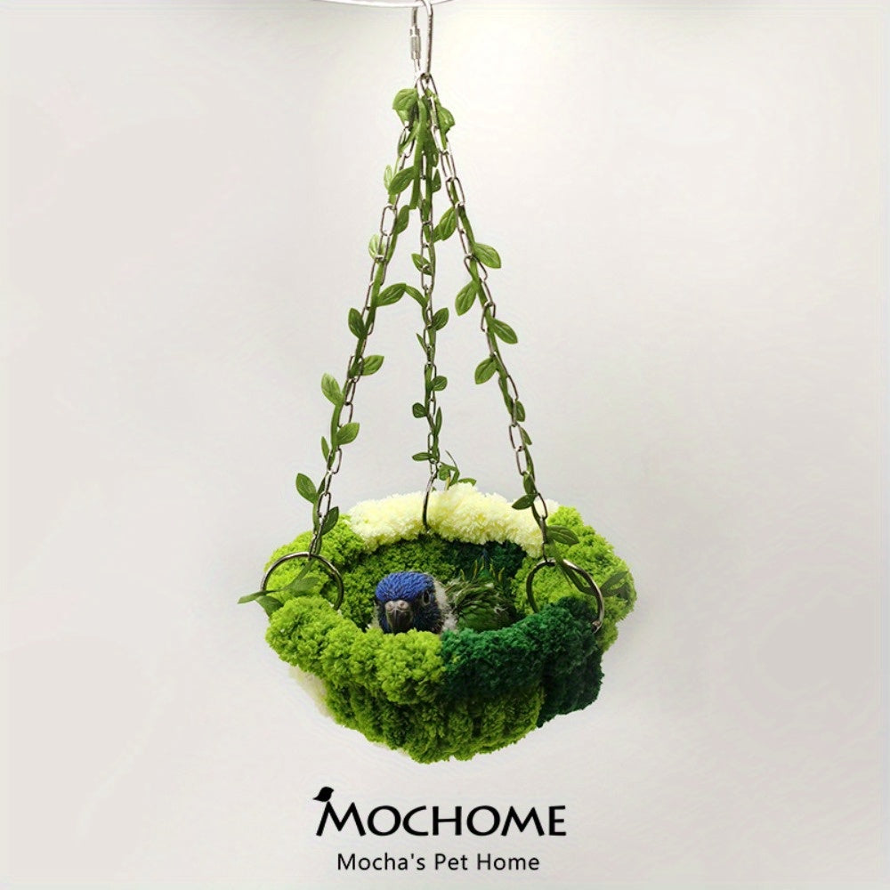 1pc Parrot Jungle Hammock Swing, Macaw Budgie Peony Play & Rest Bird Nest - Metal Toy Accessories For Aviary, Greenery Design With Soft Lining - For Small & Medium Birds - Suitable for Playtime & Rest - Perfect Gift for Bird