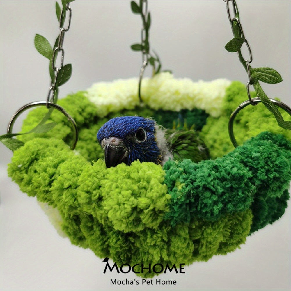 1pc Parrot Jungle Hammock Swing, Macaw Budgie Peony Play & Rest Bird Nest - Metal Toy Accessories For Aviary, Greenery Design With Soft Lining - For Small & Medium Birds - Suitable for Playtime & Rest - Perfect Gift for Bird