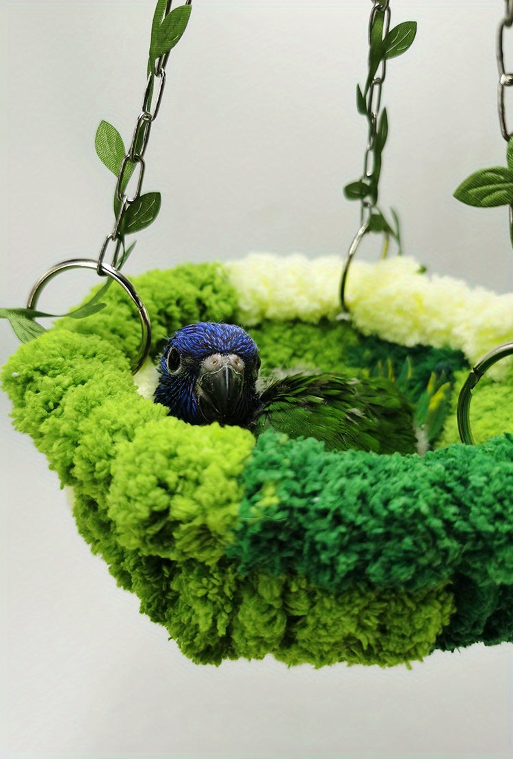 1pc Parrot Jungle Hammock Swing, Macaw Budgie Peony Play & Rest Bird Nest - Metal Toy Accessories For Aviary, Greenery Design With Soft Lining - For Small & Medium Birds - Suitable for Playtime & Rest - Perfect Gift for Bird
