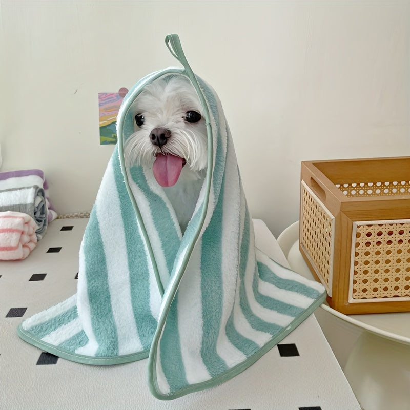 Ultra-Soft Coral Velvet Pet Towel - Striped, Absorbent Bath & Grooming Cloth For Dogs And Cats Dog Bath Accessories Pet Grooming Hammock