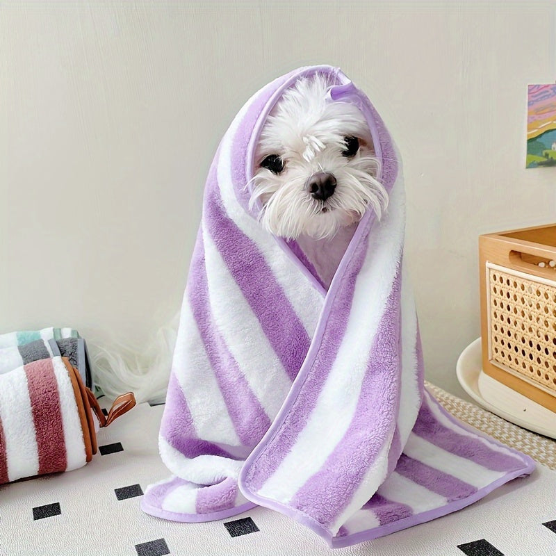 Ultra-Soft Coral Velvet Pet Towel - Striped, Absorbent Bath & Grooming Cloth For Dogs And Cats Dog Bath Accessories Pet Grooming Hammock