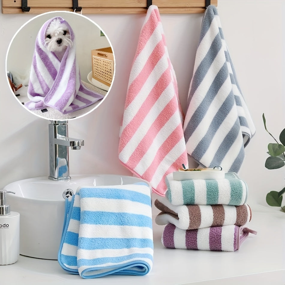 Ultra-Soft Coral Velvet Pet Towel - Striped, Absorbent Bath & Grooming Cloth For Dogs And Cats Dog Bath Accessories Pet Grooming Hammock