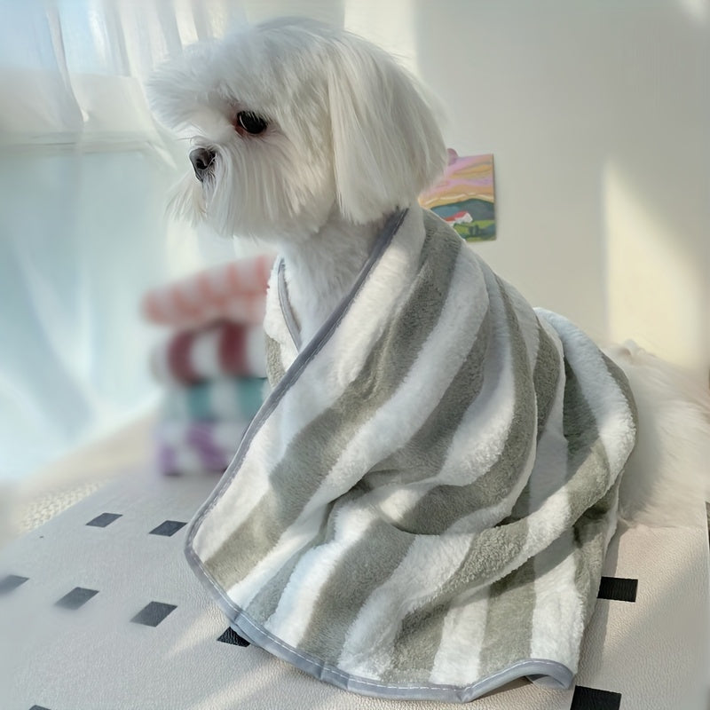 Ultra-Soft Coral Velvet Pet Towel - Striped, Absorbent Bath & Grooming Cloth For Dogs And Cats Dog Bath Accessories Pet Grooming Hammock