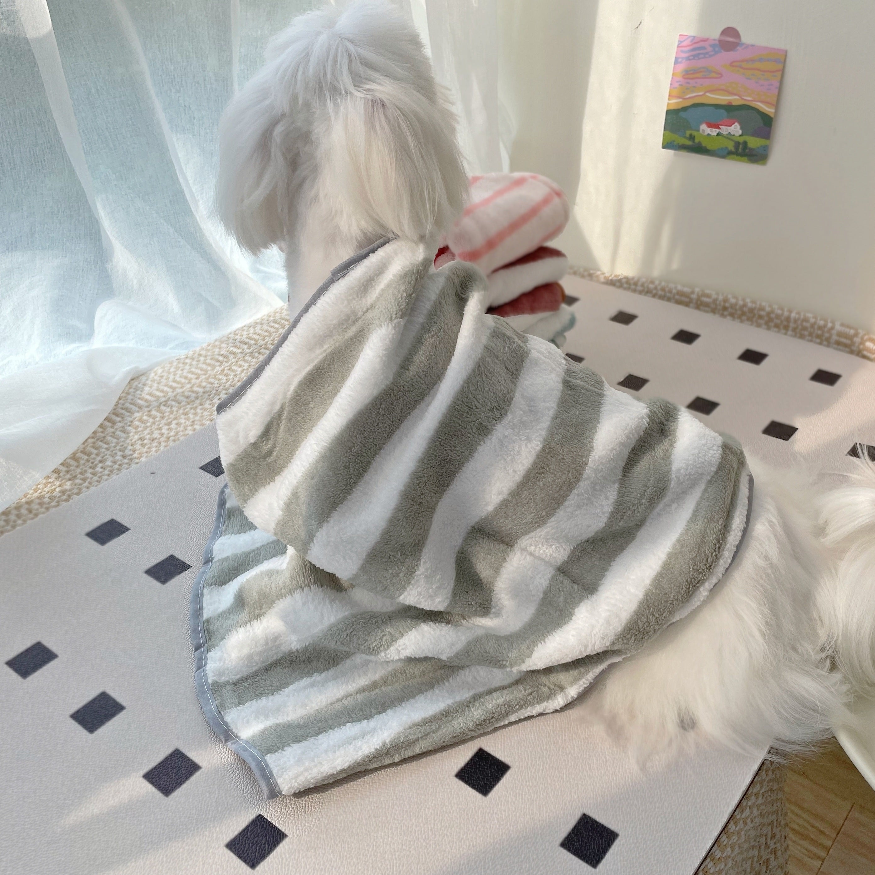 Ultra-Soft Coral Velvet Pet Towel - Striped, Absorbent Bath & Grooming Cloth For Dogs And Cats Dog Bath Accessories Pet Grooming Hammock