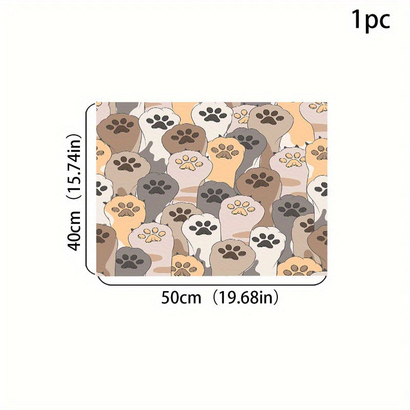 1pc Cartoon Paw Pattern Pet Feeding Mat Absorbent Quick-Drying Pet Bowl Mat / Anti-Spill Pet Meal Mat Multi-Purpose Reusable Drying Mat