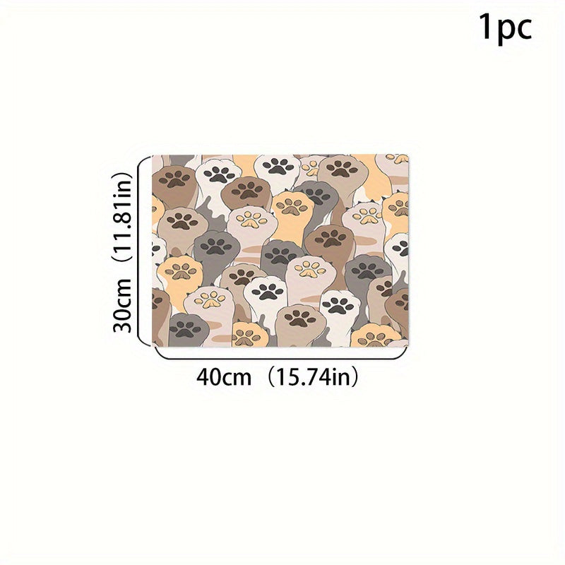 1pc Cartoon Paw Pattern Pet Feeding Mat Absorbent Quick-Drying Pet Bowl Mat / Anti-Spill Pet Meal Mat Multi-Purpose Reusable Drying Mat